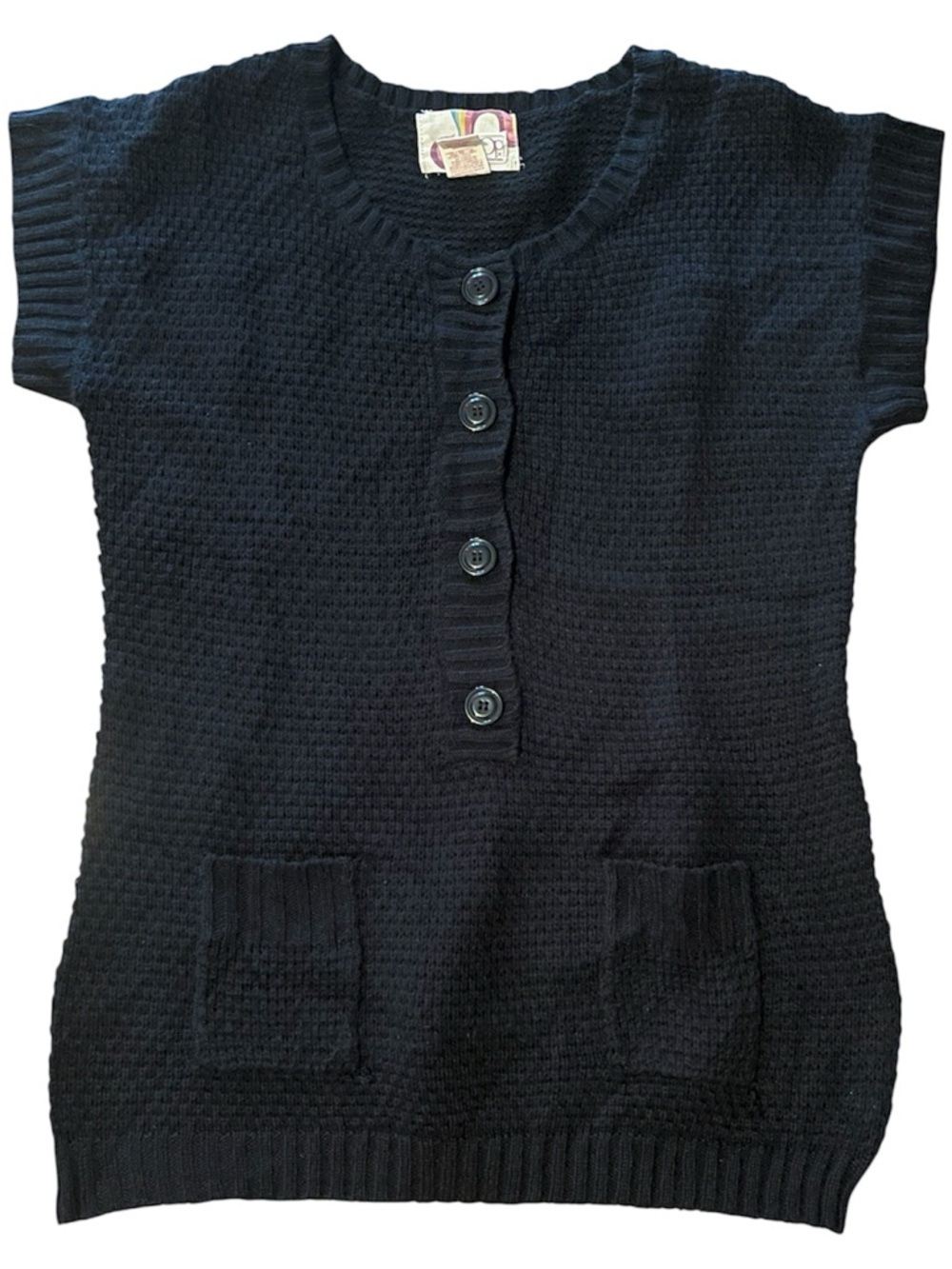 OP Black Knit Short Sleeve Button Pullover with pockets Large (juniors)